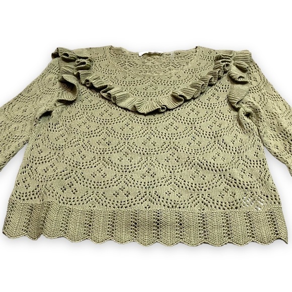 Loveshackfancy Natalie Ruffle Open Knit Sweater Sz Small - Picture 6 of 13